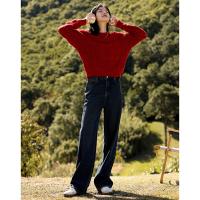 德玛纳春复古蓝色牛仔裤女时尚垂感直筒阔腿裤宽松显高显瘦