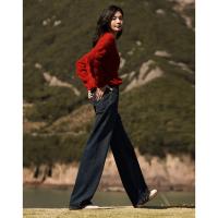 德玛纳春复古蓝色牛仔裤女时尚垂感直筒阔腿裤宽松显高显瘦
