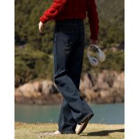 德玛纳春复古蓝色牛仔裤女时尚垂感直筒阔腿裤宽松显高显瘦