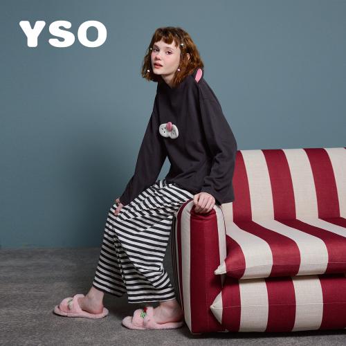 yso【酷猫系列】睡衣女春秋条纹睡衣休闲可外穿情侣亲子家居服A
