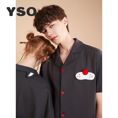yso【酷猫系列】情侣睡衣女夏季纯棉短袖男士大码可外穿家居服B