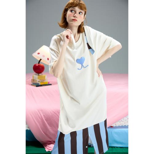 yso【礼物系列】连体睡衣女夏季睡裙条纹可爱印花家居服套装B