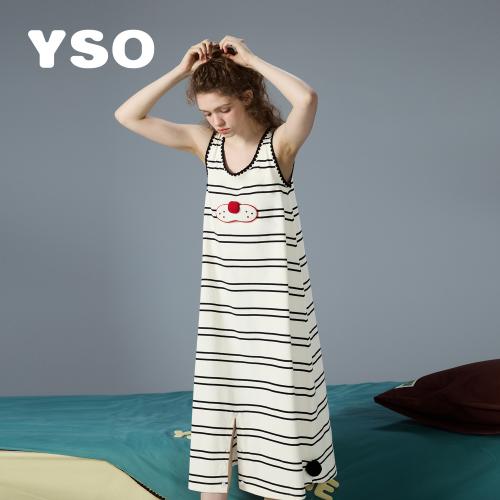yso【酷猫系列】夏季连体女可爱猫鼻子条纹睡衣家居服可外穿B