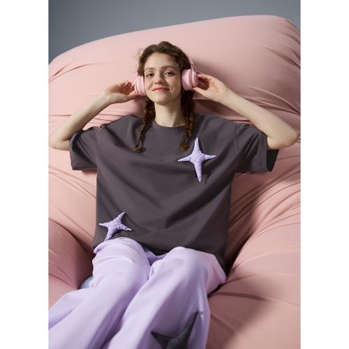 yso春秋薄款睡衣女套装可爱印花圆领短袖上衣休闲家居服可外穿C