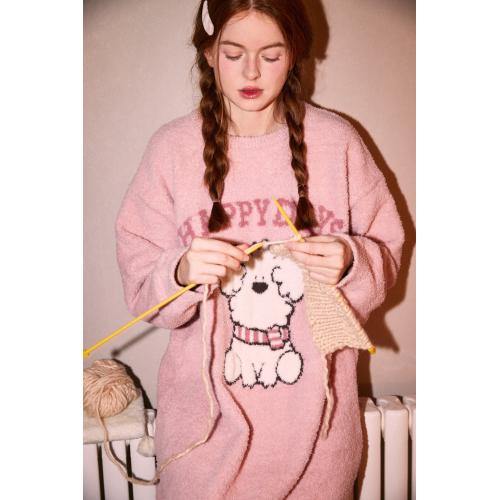 【Gukoo果壳】miiiiichan秋冬新款雪尼尔半边绒保暖宽松圆领女睡裙