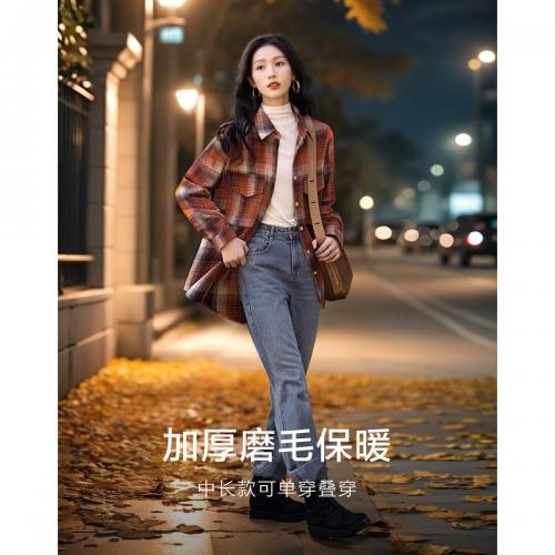 【知识分子穿搭】冬简约风复古格纹衬衫落肩遮肉好搭衬衣女装上衣