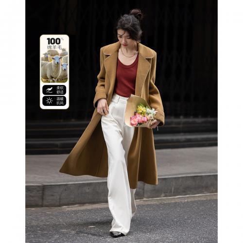 【韩剧女主】春时光雕琢大翻领绗线装饰绵羊毛双面呢大衣外套女