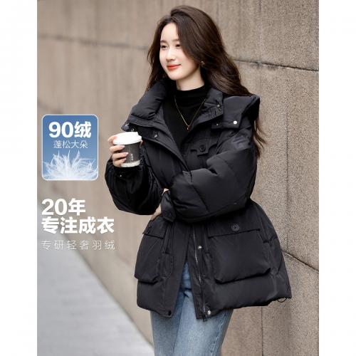 【玫瑰霞光】冬户外50D棉感仿记忆90鸭绒调节腰大贴袋羽绒服