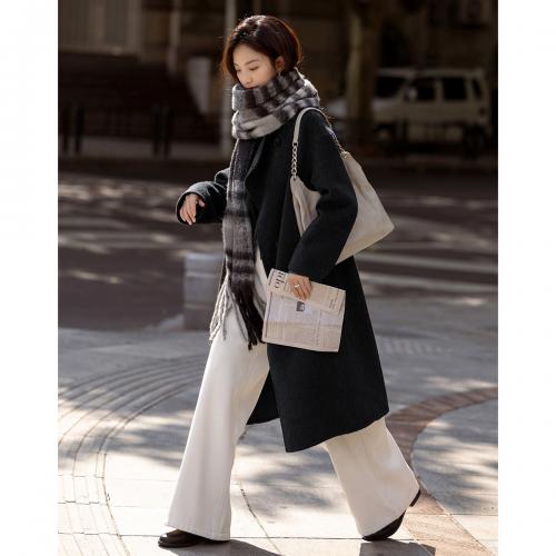 【深灰老钱风】2024冬款V领开门襟基础百搭长袖长款呢大衣女