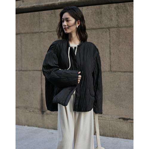 【简约黑外套】2024冬款层次感压褶面料轻盈舒适宽松上衣女