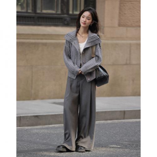 【静奢老钱风】2024冬款都市翻领保暖宽松遮肉针织开衫女