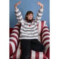 yso【酷猫系列】珊瑚绒睡衣女冬季新款休闲条纹可外穿家居服套装D