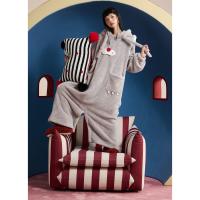 yso【酷猫系列】连体睡衣女款秋冬新款珊瑚绒长款睡裙两穿家居服D