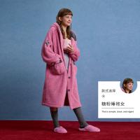 yso【酷猫系列】睡袍女秋冬珊瑚绒加绒睡衣可爱猫咪法兰绒家居服D