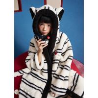 yso【酷猫系列】睡袍女秋冬季加厚珊瑚绒松弛感宽松长款女士睡衣D