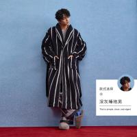 yso【酷猫系列】睡袍情侣秋冬女高级感加绒浴袍男珊瑚绒长款睡衣D