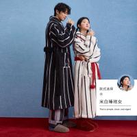 yso【酷猫系列】睡袍情侣秋冬女高级感加绒浴袍男珊瑚绒长款睡衣D