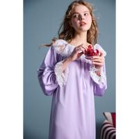 yso春季睡衣女甜美光滑柔软圆领套头长袖睡裙女性感家居服A