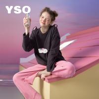 yso【酷猫系列】睡衣女春秋长袖可爱印花撞色套头休闲家居服套装