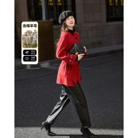 【人间烟火】冬季静奢风绵羊毛顺毛呢皮袢纽扣腰带藏肉大衣女外套