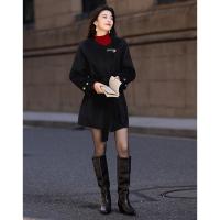 【人间烟火】冬季静奢风绵羊毛顺毛呢皮袢纽扣腰带藏肉大衣女外套