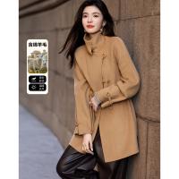 【千金玛德琳】冬季静奢老钱风绵羊毛顺毛呢腰带遮肉大衣女式外套