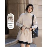 【千金玛德琳】冬季静奢老钱风绵羊毛顺毛呢腰带遮肉大衣女式外套