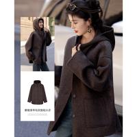 【时髦尖子生】冬季轻复古都市连帽绵羊毛双面呢舒适藏肉气质女外