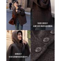 【时髦尖子生】冬季轻复古都市连帽绵羊毛双面呢舒适藏肉气质女外