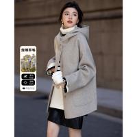 【时髦尖子生】冬季轻复古都市连帽绵羊毛双面呢舒适藏肉气质女外