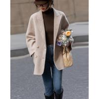 【韩风大女主】24冬静奢千鸟格含绵羊毛双面呢双排扣松弛女外套