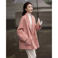 【韩风大女主】24冬静奢千鸟格含绵羊毛双面呢双排扣松弛女外套