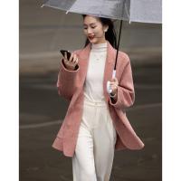 【韩风大女主】24冬静奢千鸟格含绵羊毛双面呢双排扣松弛女外套