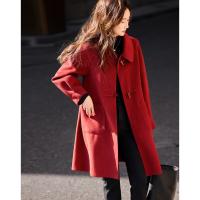 【韩剧女主穿搭】冬季静奢老钱风牛角扣大贴袋遮肉中长大衣外套女