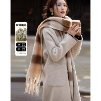 【会呼吸的绵羊毛】冬季温柔智性千鸟格双面呢双排扣女式大衣外套