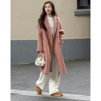 【会呼吸的绵羊毛】冬季温柔智性千鸟格双面呢双排扣女式大衣外套