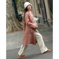 【会呼吸的绵羊毛】冬季温柔智性千鸟格双面呢双排扣女式大衣外套