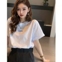 2024女圆领前胸字母短袖T恤简约百搭气质学院风减龄时尚韩版