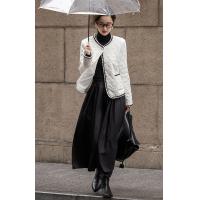 【奶油慕斯】冬小香风泡泡褶皱撞色织带棉衣菱格保暖棉服女短款