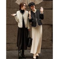 【奶油慕斯】冬小香风泡泡褶皱撞色织带棉衣菱格保暖棉服女短款