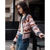 【抽象几何学院】冬时髦拉链翻领开衫撞色线衫纤绒纱针织衫女上衣