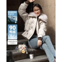 【云朵泡芙】冬零压感15D翻领可脱卸狐狸毛90鸭绒短羽绒服女