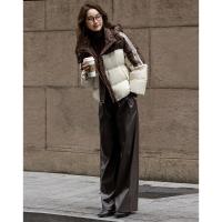 【雪域漫游】冬季保暖90鸭绒连帽条纹织带拼接短款羽绒服女外套