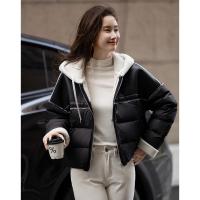 【雪山都市】冬400T春亚纺轻奢90鸭绒连帽拼接橡筋羽绒服女