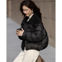 【驭雪精灵】冬400T春亚纺仿羊羔绒大翻领90鸭绒短羽绒服女