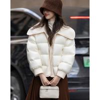 【驭雪精灵】冬400T春亚纺仿羊羔绒大翻领90鸭绒短羽绒服女