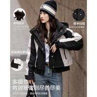 【北欧棉三防系统】冬季户外撞色90鸭绒连帽短款羽绒保暖外套女