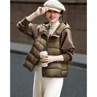 【住进阳光房】冬季轻量感连帽90鸭绒拼接针织空气层女式羽绒服