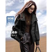 【住进阳光房】冬季轻量感连帽90鸭绒拼接针织空气层女式羽绒服