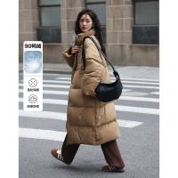 【温暖浅棕】2024冬季款立领设计长款面包羽绒服女